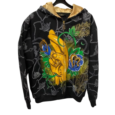 Christian Audigier Vintage Mens  Size XL Hoodie Black  / Gold / Multicoloured 