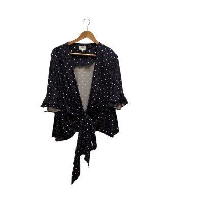 Seed Heritage Womens  Size 8 3/4 Sleeve tie up Top Navy Blue 