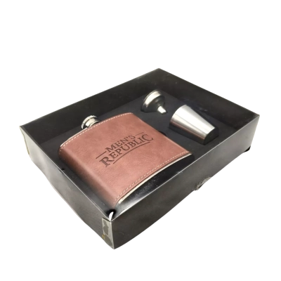 Men's Republic Whiskey And Spirits 4pc Hip Flask, Funnel and 2 Cups Gift Set. (brica1)