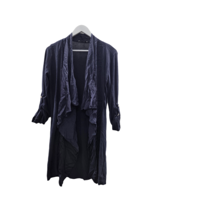 Gigi Moda Italy Navy Blue Draped Open Front Longline Cardigan Duster - Silk Blend