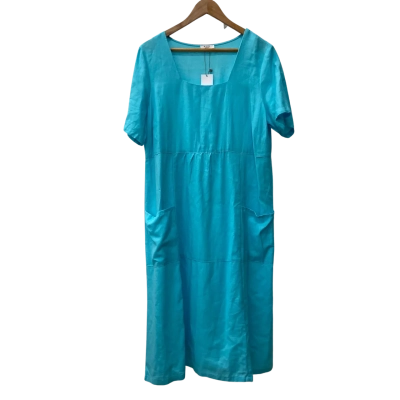 W. Lane Turquoise Blue Short Sleeve Linen Dress Size 14