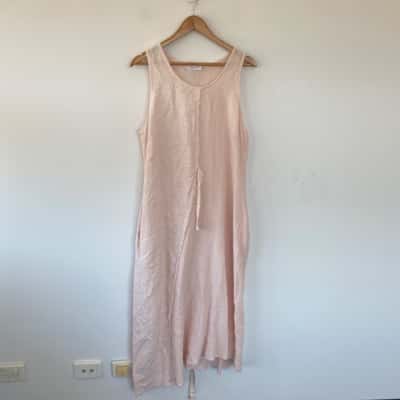 Imagine Fashion Italy Pink Linen Sleeveless Maxi Dress One Size 