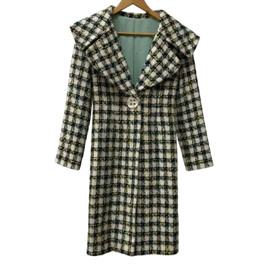  Vintage Style Plaid Tweed Long Coat Size S