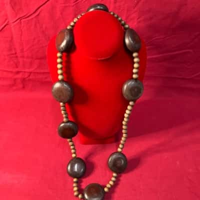  Women's Natural Wood Beaded Necklace Brown 