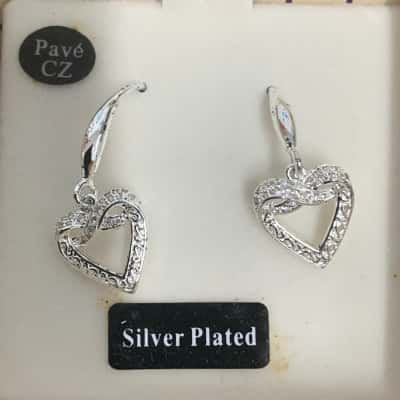 Equilibrium Womens Heart Shaped Drop Silver-plated with CZ Earrings