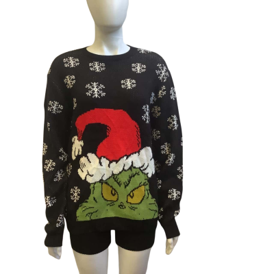 Asos Design Mens  Size M The Grinch Christmas Snow Flake Jumper Black / White