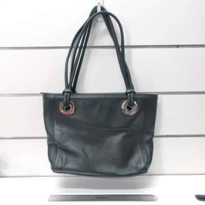 Oroton Black Pebble Leather Tote Bag - Designer Shoulder Handbag with Signature Engraved Silver O-Ring Hardware