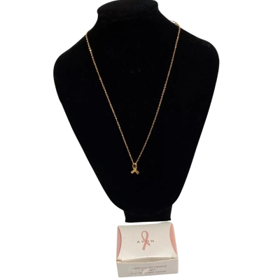 Avon Gold-tone Pink Ribbon Necklace