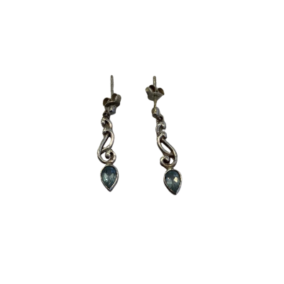 925 Silver Stamped Womens Earrings with Blue Stone #9