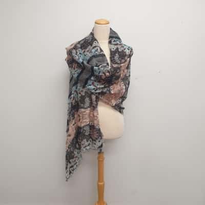 Pretty Aqua Beige & Caramel Floral & Paisly Patterned/ Lightweight /Scarf /Shawl /Wrap