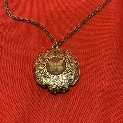 1970’s Corday “Le Papillon” Solid Perfume Locket Necklace