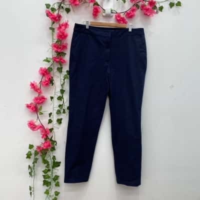 Trenery Womens Straight Leg Pants Size 14 Navy Blue 