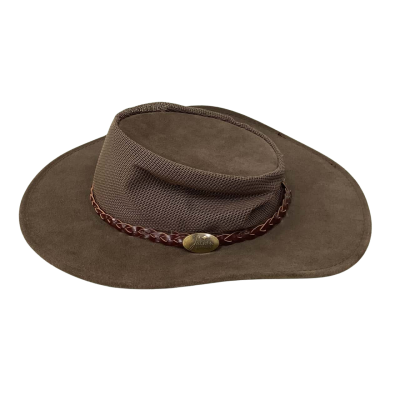 Jacaru Australia Vintage Leather & Mesh Outback Hat – Breathable Drover Style M