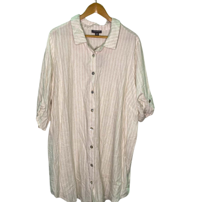 Autograph Womens  Size 24 Long Sleeve Dress Beige / Striped / White 