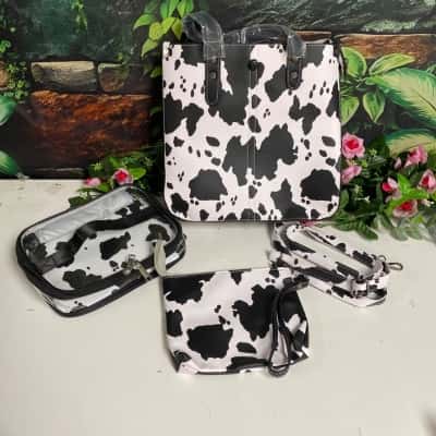 Womens 3 Piece Cow Print Bag Set