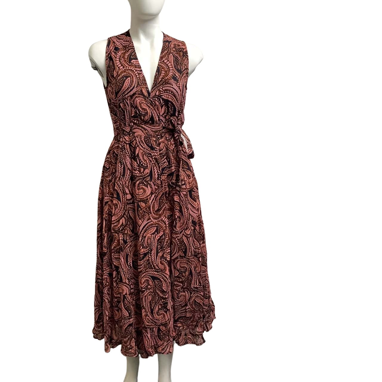 Karina Grimaldi Womens Size XS Patterned Wrap Midi Dress Pink / Black(s)