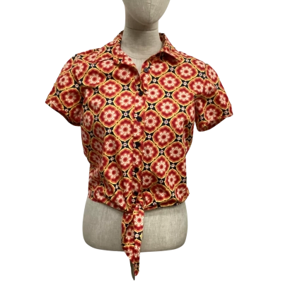 NEW - Dangerfield  Size 8 Short Sleeve Shirt Black  / Orange / Red / Yellow 