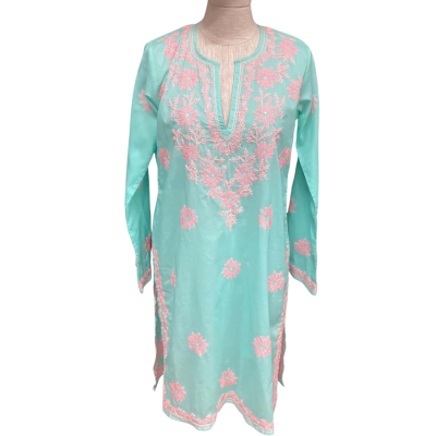  Juliet Dunn London  Size 0 Embroidered Kaftan Peppermint / Pink  