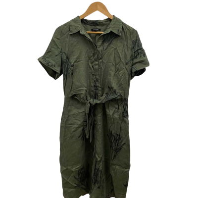 Basque Women's 100% Linen Dress With Pockets Size 10 Green 