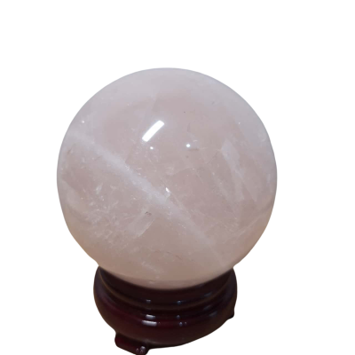 Rose Quartz Crystal Sphere on Wooden Stand 