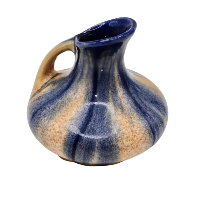 Belgian Art Pottery Style Drip-Glazed Ceramic Mini Vase 8cm High x 10cm Wide With Indistinguishable Marks On Base - See Pics  (brica shelf)