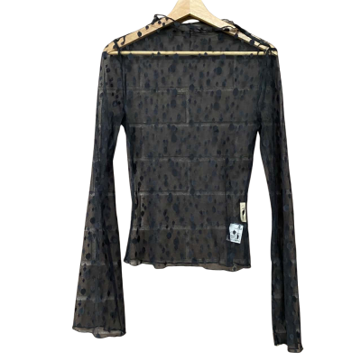ODE Womens Size M Black Polka Dot Sheer Long Sleeve Top  