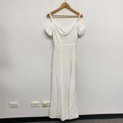 Showpo White Avelinda Off Shoulder Drape Sleeve Cowl Neck Maxi Dress Size 8 