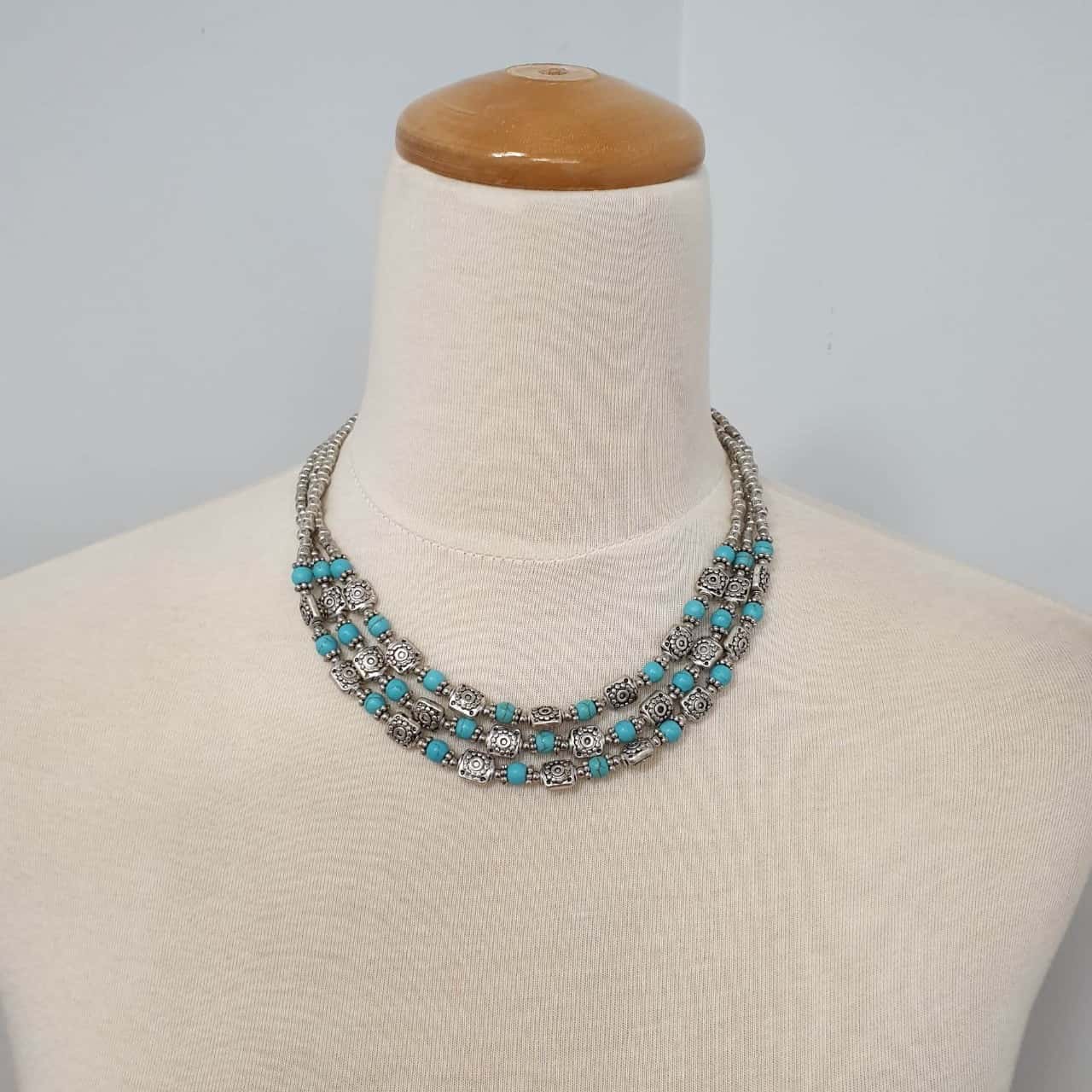 Howdy Partner Turquoise 3 Strand Silver necklace main image 0