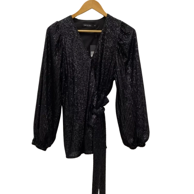 Decjuba Women's Size XS Long Sleeve Wrap Around Sequin Top Black  RRP$130