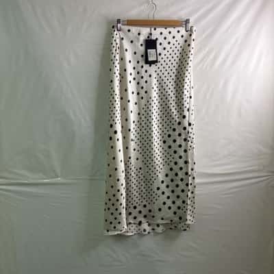 Portmans Womens Size 10 Maxi Skirt Black / Polka Dot / White BNWT