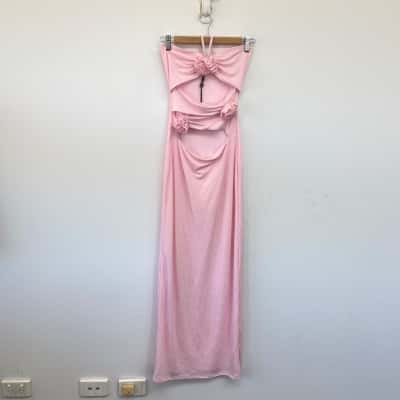 White Fox Pink Halter Neck Cut Out Bodycon Maxi Dress  Size S 