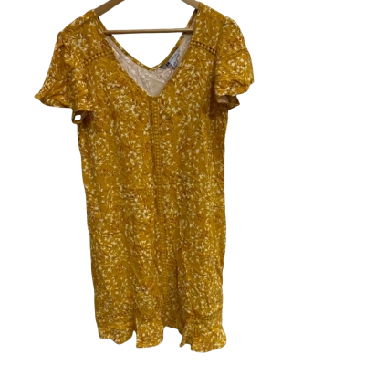 Rockmans Womens Size 12 Ditzy Flutter Sleeve Woven Dress Pattern / Yellow 