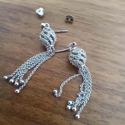 Sparkly Dangly Ball Earrings Stamped 'FAS925'
