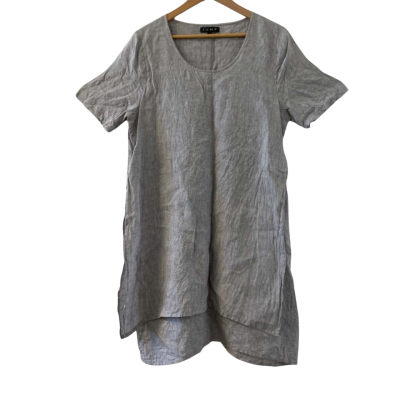 JUMP Brand! 100% CONTEMPORARY SILHOUETTE MIDI LINEN DRESS! Women's Size 14 Short Sleeve Dress Grey 