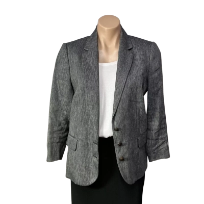 Sportscraft Womens Size 10 Navy Blue / White Linen Blazer 