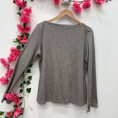 Veronika Maine Womens Long Sleeve Top Size 16 Brown / Pattern 