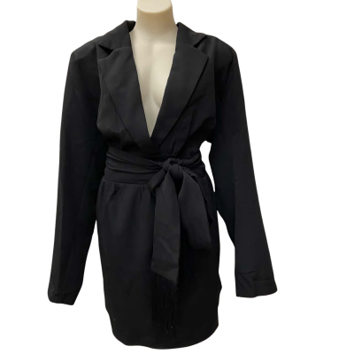 Pretty Little Thing - Plus Black Wrap Front Tassel Belted Dress Size 24