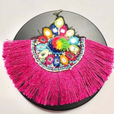 Multicoloured Tribal Boho Fan Earrings 