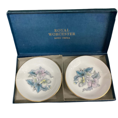 Royal Worcester Bone Chine 2 Small Trinket Plates