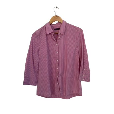 Sportcraft Womens  Size 12 Button Up Top / Long Sleeve Top Pink  / Pinstriped / White 