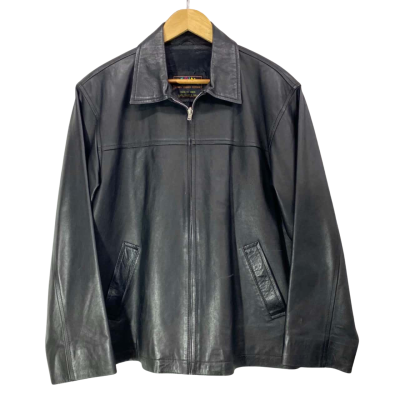 Merino Black Leather Zip Up Jacket 