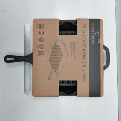 Crofton 28cm Cast Iron Grill Pan Pre Seasoned Raw Cast Iron Stovetop Oven Safe