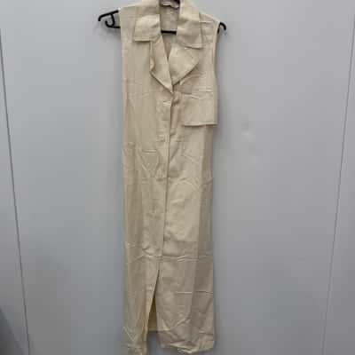 JW Anderson X Uniqlo Linen Blend Belted Sleeveless Lapel Dress - Size S - cream