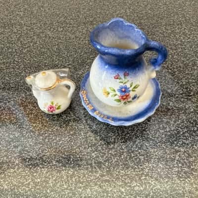 Collectible miniature decorative pitcher and wash basin set and miniature porcelain teapot(B12)