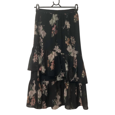 Womens Veronika Maine  Size 8 Tiered Skirt Black  / Floral 