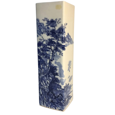 Porcelain Asian Design Vase Square 11 3/4 inches tall