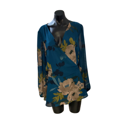 City Chic Womens  Size L Blouse Blue / Floral 