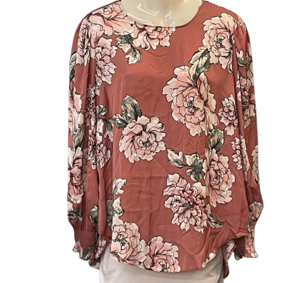 Witchery Womens Size 12 Long Sleeve Top Black/Floral/Green/Pink