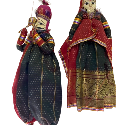 Kathputli aka Rajasthani Dolls Art, Handmade Puppet Pair Rajasthani Wood Folk