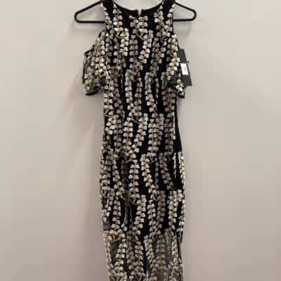 Mossman Womens  Size 8 Midi Dress Black  / Gold / White 